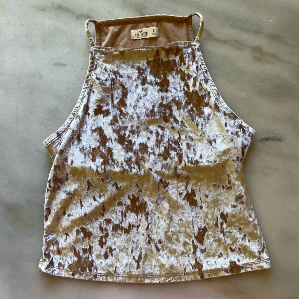 Hollister Women's Velvet Tank Top - Brown and Cream L